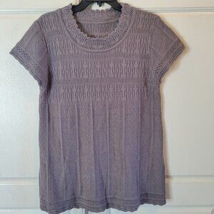 Gray Purple Crochet Knit Babydoll Top